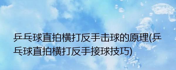 乒乓球——掌握技巧，走向专业（通过掌握乒乓球的技巧，迈向专业水平）
